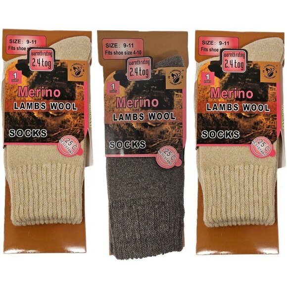 Womens Lamb Wool Socks, Warm Winter Hiking Merino Lamb Wool Socks, 3-Pairs NWT - Picture 1 of 4